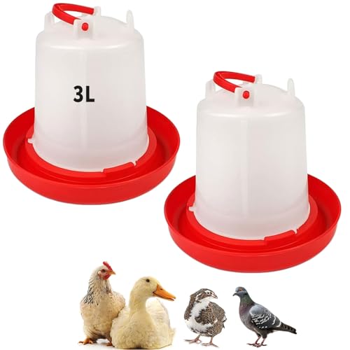 2 Pack 3L Chicken Waterer Feeder – Large Capacity Poultry Drinker Set for Chicks, Ducks, Turkeys | Plastic Water Dispenser Container for Coop