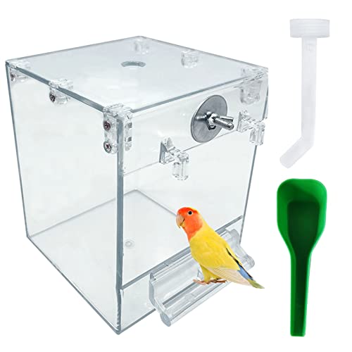 kathson Acrylic Bird Cage Bath Box,Parrot Hanging Tube Shower Box Birds Bathtub Cage Accessory with Water Injector Feeding Spoon for Small Pet Canary Lovebird Budgies Parakeets Cockatiel Conure(3 Pcs) - size: 【White：1PcsType1】