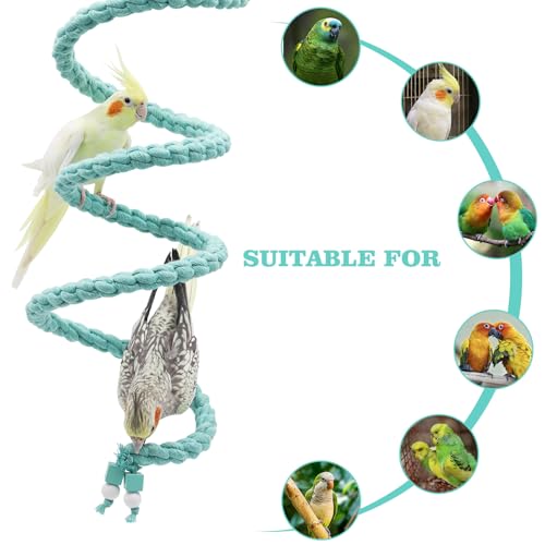 Bird Cage Accessories, Hanging Spiral Bird Rope Perch with Metal Hook, Bird Perch for Budgie, Lovebird, Parakeet, Cockatiel, Conure, Quaker, Caique, Small to Medium Birds - size: 2M