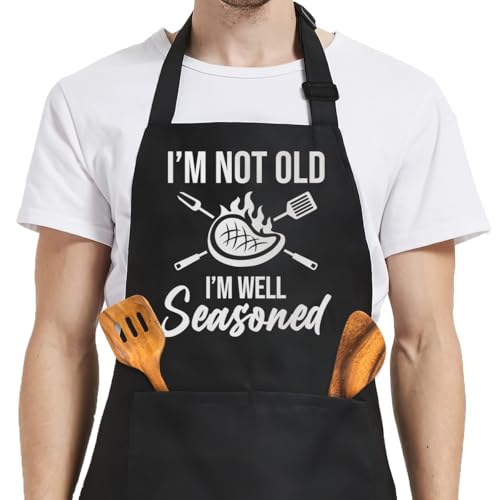 SANDJEST Funny Mens Aprons with Pockets for BBQ Grilling Cooking Grandpa Husband Apron for Birthday Christmas Father's Day - color: Funny 1