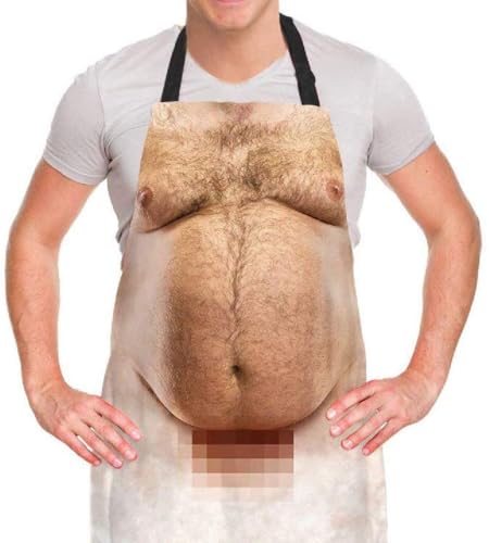 Funny Men Cooking Grilling Aprons Belly BBQ Funny Gag Gifts for Christmas, White Elephant Gift Exchange - color: Red