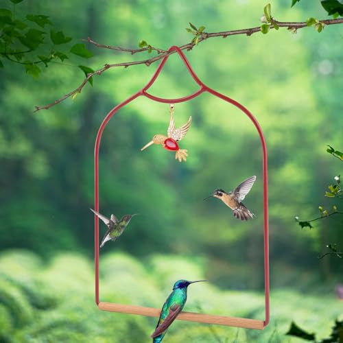 Hummingbird Swing - Metal Hummingbird Swings and Perches with Wooden Dowel for Outdoor Garden Patio Backyard Hanging, Bird Essentials