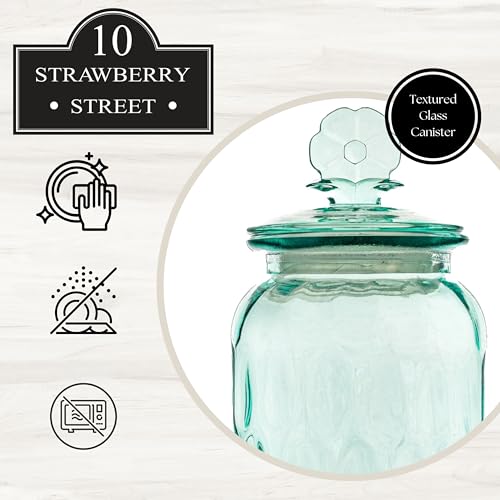 10 Strawberry Street Textured Glass Flower Canister, Dimpled Round, Blue, Set of 2 - color: BLUE FLOWER TOP