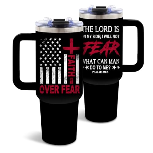 DUUV Faith over Fear Tumbler 40oz, Insulated Christian Gifts for Women Man | American Flag Cross Tumbler Leakproof, Bible Verse Gift for Man, Inspirational Religious Gift for Christians, 1 Pack - color: Not Fear Faith