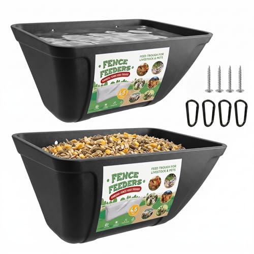 Hanging Chicken Feeder Waterer Heavy Duty BPA-Free Plastic Feed Trough, Fence Mount Livestock Feeding Bucket, Backyard Poultry Farm Supplies for Duck, Turkey, Goat, Sheep, 2 Pack, Black - color: Black
