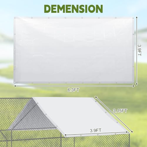 VitalCozy 2 Pcs Chicken Coop Cover Waterproof 6.3 x 3.9 ft Chicken Run Cover Coop Tarp Accessories for Winter with 50 Pcs Ball Bungees Cords for Outdoor (White) - color: White, size: 6.3 x 3.9 ft