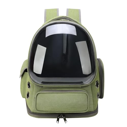 Cat Bubble Backpack,Breathable Cat Backpack Carrier Large Space Pet Travel Carrier for Kitty Small Dogs up to 15lbs,Transparent Cat Carrier for Hiking Camping Outdoor Travel (Green)