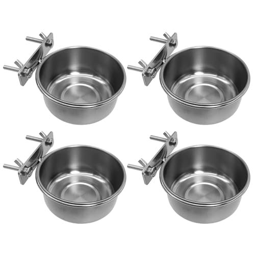 Tfwadmx 4 Pcs Stainless Steel Bird Bowls with Clamp,Clamp Holder Coop Cup,Bird Dishes for Cage, Cage Water Bowl for Cockatiels Lovebird Budgie Chinchilla