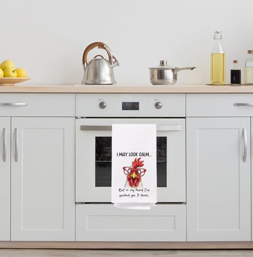 Chicken Kitchen Towel Decorative,I May Look Calm... Funny Chickens Gifts Dish Towels,Chicken Lover Gifts Hand Towels Drying Cloth for Kitchen Bathroom Decor,16x24 Inch - color: Funny-chicken