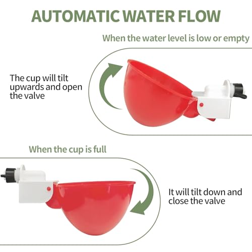 10PCS Chicken Waterer Cups, Red Automatic Poultry Watering Cups, Tee Fittings Poultry Waterer with Mounting Hole Opener,Ideal for Chicken Coop, Ducks, and Backyard Poultry