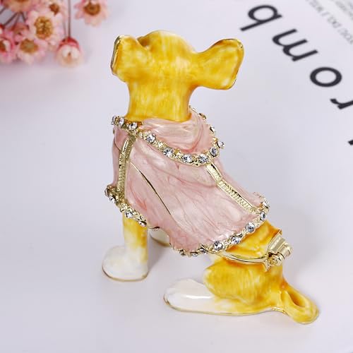 Hand Painted Enameled Chihuahua Trinket Box, Hinged Unique Mini Ring Necklace Jewelry Organizer, Classical Bejeweled Storage, Figurine Collectible Keepsake Home Decor (Chihuahua) - color: Chihuahua