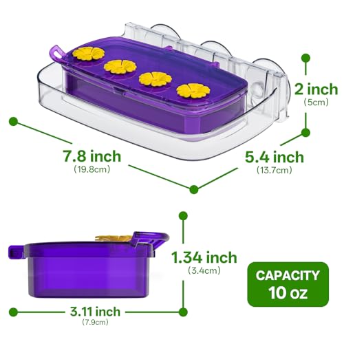 Window Hummingbird Feeder with Strong Suction Cup, Plastic Hummingbird Feeders for Outdoors, Built-in Moat,Easy to Clean and Refil (10oz) (1, Purple) - color: Purple, size: 1 Pack