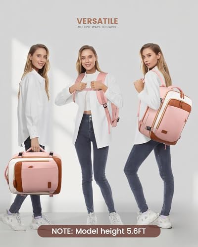 LOVEVOOK 40L Travel Backpack Carry On Airline Approved, Large Backpack with 3 Packing Cubes, TSA Travel Essentials Carry On Bag, Waterproof Weekender Overnight Luggage Daypack, Fits 17.3 Inch Laptop - color: Pink-beige-yellowbrown, size: Large - 17.3 Inch