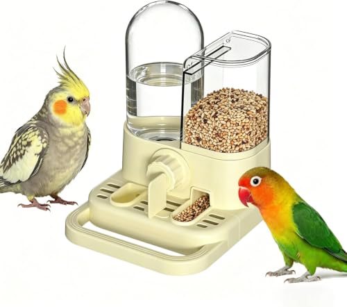 2-in-1 Automatic Bird Feeder and Water Dispenser, 250ml Gravity Water Station & 300g Seed Feeder for Cage Birds, No-Spill Feeding System for Budgies, Parakeets, Finches and Small Birds