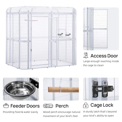 Wonline Large Walk-in Bird Cage Aviary, White | Extra-large outdoor cage for macaws, cockatoos, parrots, canaries. Double doors, 86.5"L×60.5"W×80.4"H - color: White