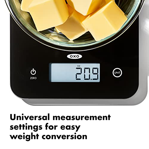 OXO Good Grips 11lb/5kg Everyday Glass Food Scale, Gram Scale for Meal Prep