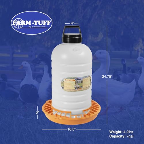 FARM-TUFF Top-Fill Duck Waterer, 7 Gallon – Durable BPA-Free Plastic Poultry Waterer with Wide Base & Splash-Reducing Design