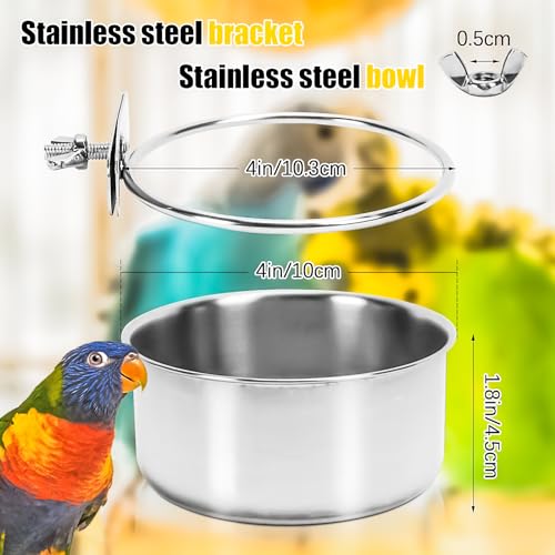 2 Pack Bird Feeding Bowls Cups Parrot Food Water Dishes, Stainless Steel Bird Bowl Cup Dish with Clamp, Birdcage Feeder Pet Cage Bowls for Cockatiel Budgie Conure Macaw Parakeet Small Animal - size: 2 Pack