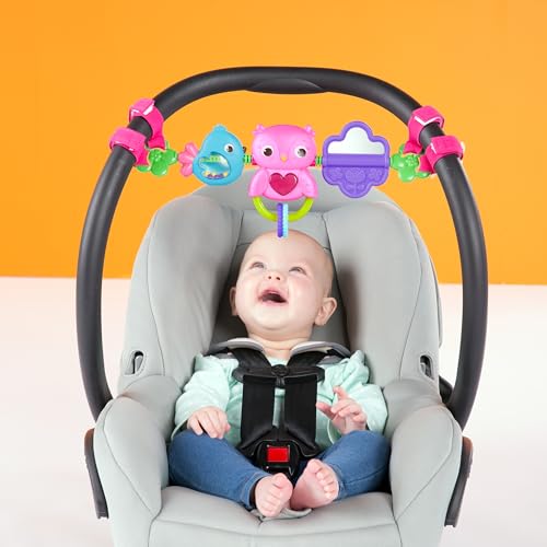 Bright Starts Busy Birdies Carrier Toy Bar Musical Take-Along Toy with Lights, Ages Newborn +, Pink - color: Busy Birdies