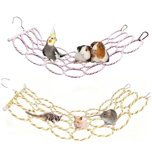 2pcs Parrot Swing Hanging Toys,Rat Climbing Net, Ladder Bridge Hanging Hammock(Random Color)