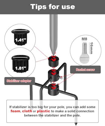Pole Stabilizer Stand Applies to 1.41"/1.81”/2.12” Poles with 2 Adjustable Adapters, Outdoor Bird Feeder Pole Base, In-Ground Umbrella Stand Anchor Support, Black, 1 Pack - size: L-Upgraded