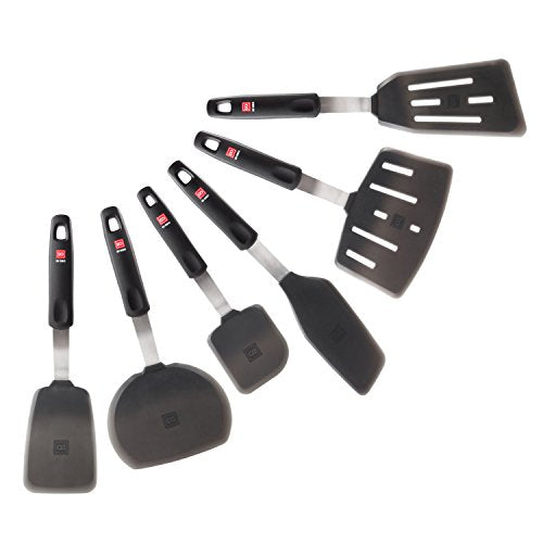 DI ORO Silicone Turner Spatula Set - 600F Heat Resistant, 6-Pc Black | Flexible flippers for eggs, pancakes, and crepes; Won't scratch nonstick pots and pans; BPA-free and dishwasher safe - size: Ultimate Set