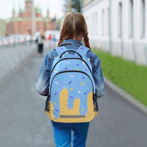 Kids Blue Ice Cream Backpack for Boys Girls School Bags | Elementary Middle, Travel Daypack Lightweight Waterproof with Reflective Strip - color: Blue Ice Cream