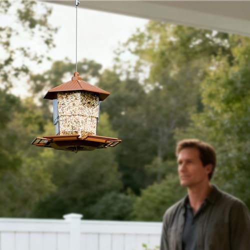 Hopper Bird Feeders for Outdoors Hanging,Brown 233