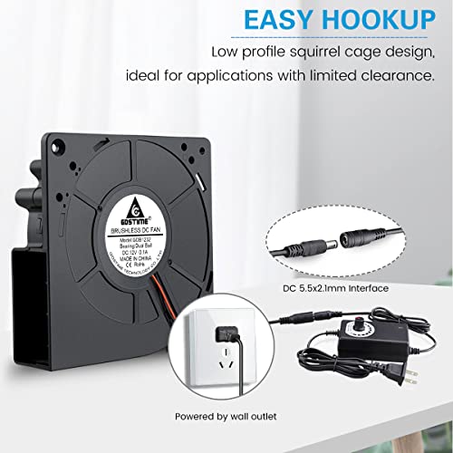 GDSTIME 120mm Blower Fan, AC 110V 220V DC 12V Powered Fan with Speed Control, for Receiver DVR Xbox Modem AV Cabinet Cooling | Dual Ball Bearing, Squirrel Cage, Centrifugal Fans, High Airflow, for Receiver DVR Xbox Modem AV Cabinet Cooling - 1232 - size: