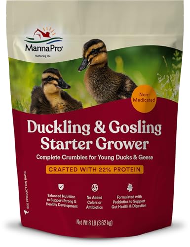Manna Pro Duck Starter Grower Crumble with Probiotics, 8 lb Bag | Complete Duckling Feed, Added Probiotics, Supports Healthy Growth & Digestion, For Ducks & Young Geese - size: 8 Pound (Pack of 1)