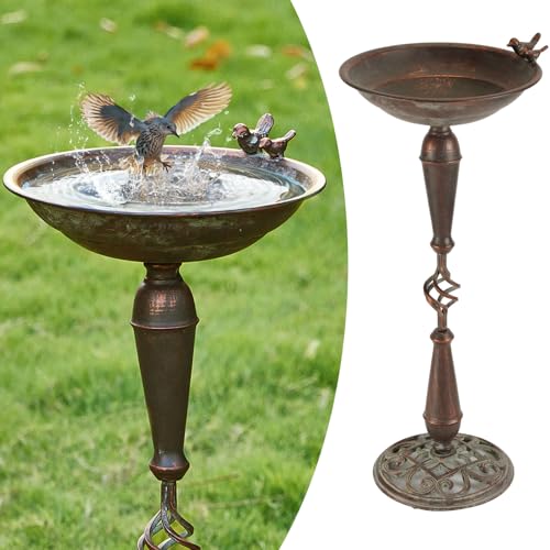 Cast Iron Pedestal Bird Bath,Metal Bird Bath for Outdoor,Vintage Birdbath | 27.5”H Outdoor Bird Bath,Standing Bird Bath for Garden Patio Lawn Decor - color: copper