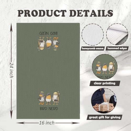 Chicimln Funny Bird Kitchen Towels, Gifts for Birds Lovers Watchers Decorative Hand Towels for Bathroom, Bird Nerd Dish Tea Towel Drying Cloth for Kitchen Decor, 16x24 Inch(Sage Gray) - color: Sage Gray