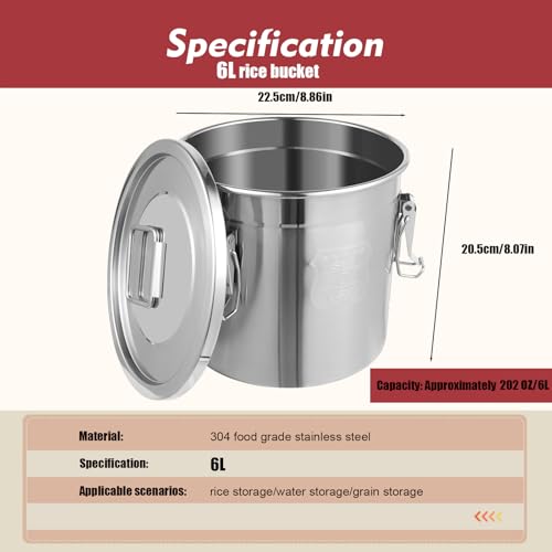 1.61Gal 304 Stainless Steel Airtight Canister,Metal Bucket Large Stainless Steel Canisters - Locking Clamp & Airtight Lids - Dog Food/Bird Seed/Coffee Storage Container - color: 1.61 GAL