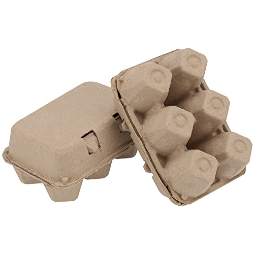 SEUNMUK 40 Pack 6 Cell Empty Egg Cartons, 6 x 3.7 x 2.7 Inch Brown Pulp Fiber Egg Tray Holder, Half Dozen Egg Container with Lids for Storing Eggs - size: 40 Pack 6 Cell