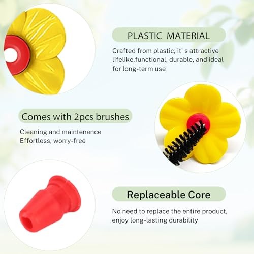 16 Sets Hummingbird Feeder Replacement Flowers with 2pcs Humming Bird Feeder Cleaning Brushes, Replacement Flowers for Hummingbird Feeder Parts for Garden,Patio,Yard&Outdoor Hanging Feeder - color: Yellow