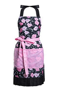 Lovely Flower Pattern Retro Aprons With Large Pockets for Women Girls Cooking Kitchen Bakery Mother's Gift - color: Pink Bloom