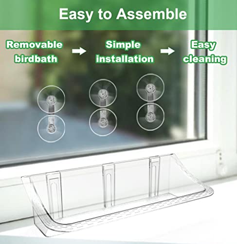 Clear Window Mounted Bird Feeder Bath, 1 Pack | Transparent Glass Birdfeeder Birdbath with Strong Suction Cups for Cats, Kids, Elderly Viewing Outside