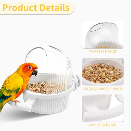 Litewoo No Mess Bird Feeder for Cage Parrot Seed Food Water Bowl (White) | No mess, with dispenser, multifunctional, large capacity, for parrot/quaker/lory/conure/cockatiel/senegal parrot/caique - color: White