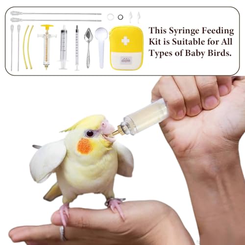 16 pcs Baby Bird Feeding Syringe Set - Bird Hand Feeding Syringe Set, Baby Birds Feeder with 20ml Feeding Syringes, Birds Feeder Scoop, Soft Tubes for Parakeets & Cockatiels (Yellow) - color: Yellow