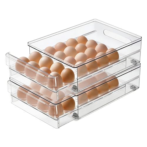 Egg Holder for Refrigerator, 48 Capacity Clear Egg Storage Drawer with Non-Slip Pads, Stackable BPA-Free Egg Organizer Tray for Fridge - color: 2Pack-Clear