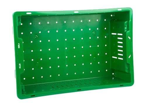 Hudson Exchange 20 x 13 x 5.6" (4 Pack, 4.5 Gallon) Agricultural Nest and Stack Vented Crate Handled Storage Container Tote, Green - color: Green