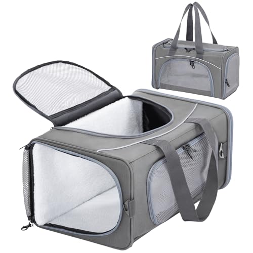 ‌Petsfit Airline Approved Pet Carrier for Small Dogs & Cats, 19x9x12 TSA Approved Carrier, with Removable Dual-Sided Padding (2-Way Placement) - Fits Under Most Airplane Seats, Escape Proof (Grey) - color: Grey, size: 19.0"L x 9.0"W x 12.0"H