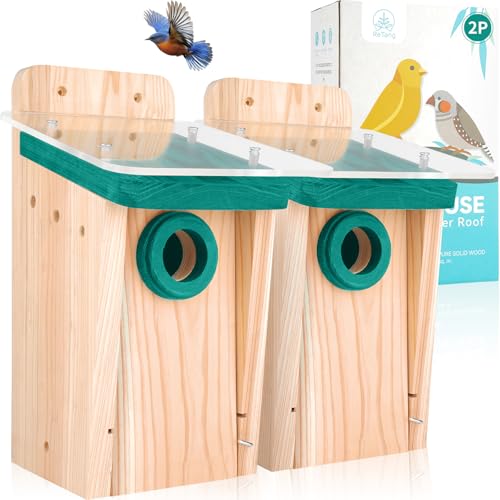 2-Pack Cedar Bluebird House for Outdoors, 1.5" Entry, DIY Kit | 3/4-inch Thick Wood With Double-Layer Roof, Cleaning Door & Assembly Guide; Ideal For Chickadees & Wrens - style: Contemporary