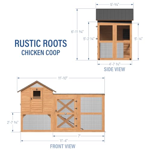 Backyard Discovery Rustic Roots Cedar Wooden Chicken Coop for Up to 6 Chickens with Automatic Door, Nesting Box, Wire Mesh Run, Roosting Bars, Steel Roof, Removable Floor Mats, Rooster and Hen House