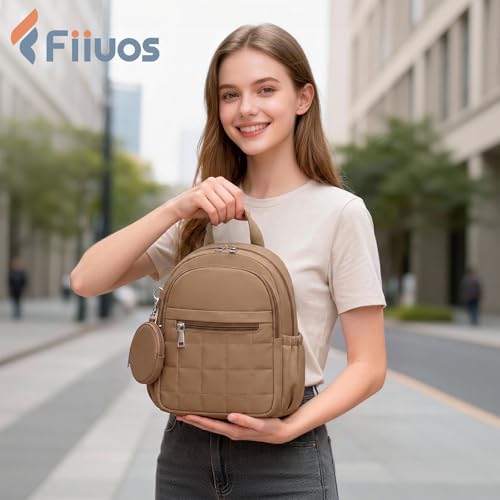 Mini Backpack for Women, Anti Theft RFID Small Travel Backpack | Compact Backpack with Built-in RFID Wallet(5 Slots) & Coin Purse, 10-Pocket Fits 11" Tablet, Puffer Nylon, Daily & Work - color: Coffee Brown