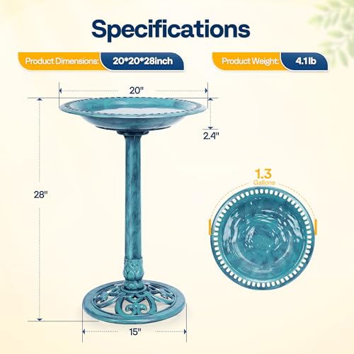 VIVOHOME Bird Bath for Outside, Polyresin Pedestal Birdbath, Blue | Weather-Resistant, 20-Inch Bowl, 28-Inch Height, for Outdoor/Garden, Bird-Friendly, Easy to Clean - color: Blue