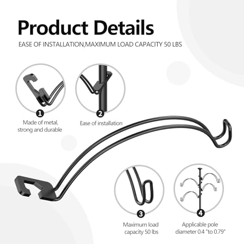 Shepherds Hook Add On Arm, Doubles Hanging Space,0.4-0.79 in | Shepherds Hook Extension Arm Fits Shepherds Hooks and Standard Poles