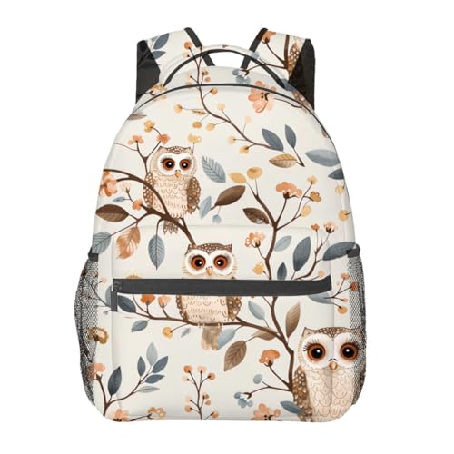 Cute Owl Backpack, Whimsical Woodland Bird Polyester Backpacks,Lightweight Double Shoulder Back Pack for Kids Teens,Floral Branch Bookbag,School Bag Gifts,Casual Travel Daypack Book Packs - color: Owl