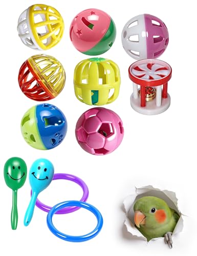 12-Pack Bird Toy Set, Bell Balls Rings Rattles, Non-Toxic PP | No Sharp Edges, Safe for Bird Beaks and Claws, Fits All Standard Cages