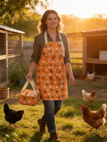 Egg Gathering Apron and Basket Set - 11 Deep Pockets + 9-Grid Matching Basket - Premium Cotton Linen Chicken Egg Collector for Farm & Backyard - Adjustable & Hands-Free - Healthy & Washable